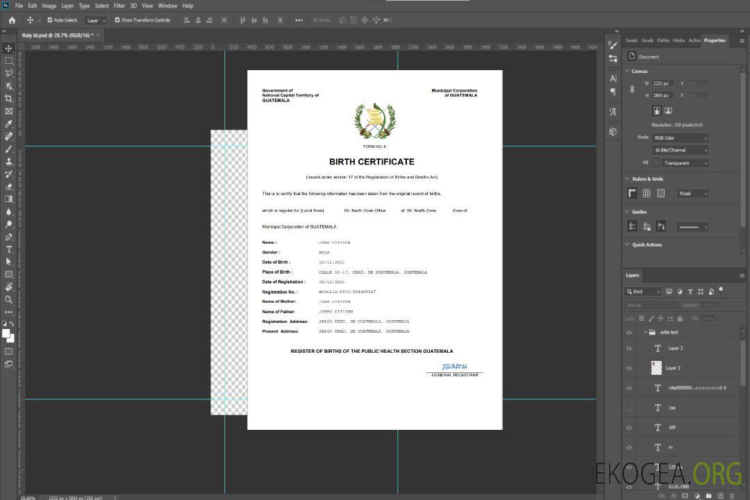 Modèle Word et PDF d'acte de naissance au Guatemala template